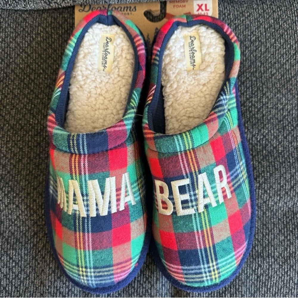Dearfoams Plaid Slippers with Blue Trim